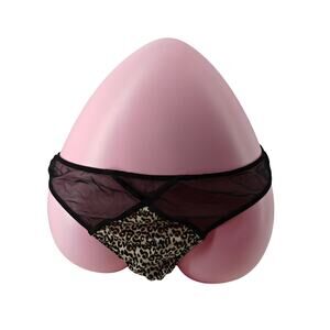 Victoria Secret Satin Animal Leopard Print Mesh Thong Womens Large